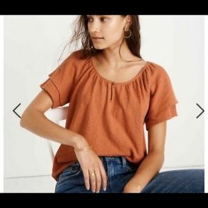 Madewell Tiered Sleeve Coral Top SZ S
